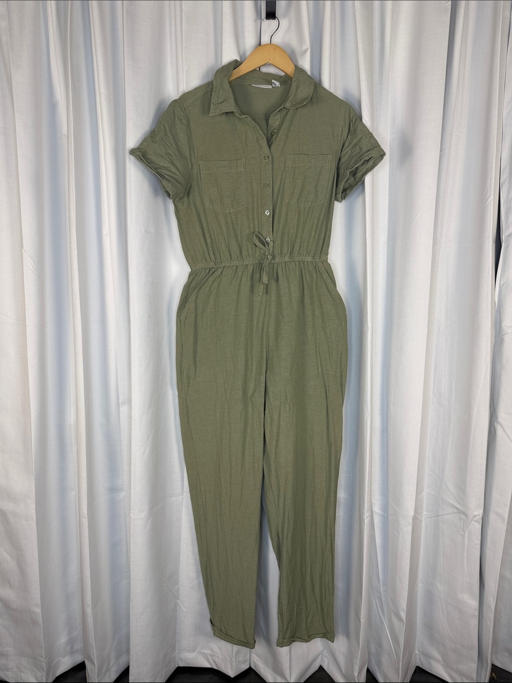 Sincerely Jules Olive Green Short-Sleeve Drawstring Jumpsuit